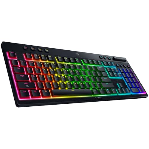 Razer Gaming Keyboard Wireless BlackWidow V4 Low-Profile HyperSpeed Orange Mechanical Switches Bluetooth/HyperSpeed Multi-Function Roller Chroma RGB – Black Razer Gaming Keyboard Wireless BlackWidow V4 Low-Profile HyperSpeed Orange Mechanical Switches Bluetooth/HyperSpeed Multi-Function Roller Chroma RGB - Black