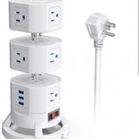 BESTEK Surge Protector Tower 12 AC Outlets with 3 Smart USB Ports Stackable Space-Saving Design 6ft Extension Cord - White