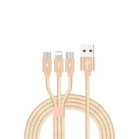 AMPD 3-in-1 Multi-Tip Connection 4 ft Cable Micro USB Lightning Non-MFI and USB-C  - Rose Gold